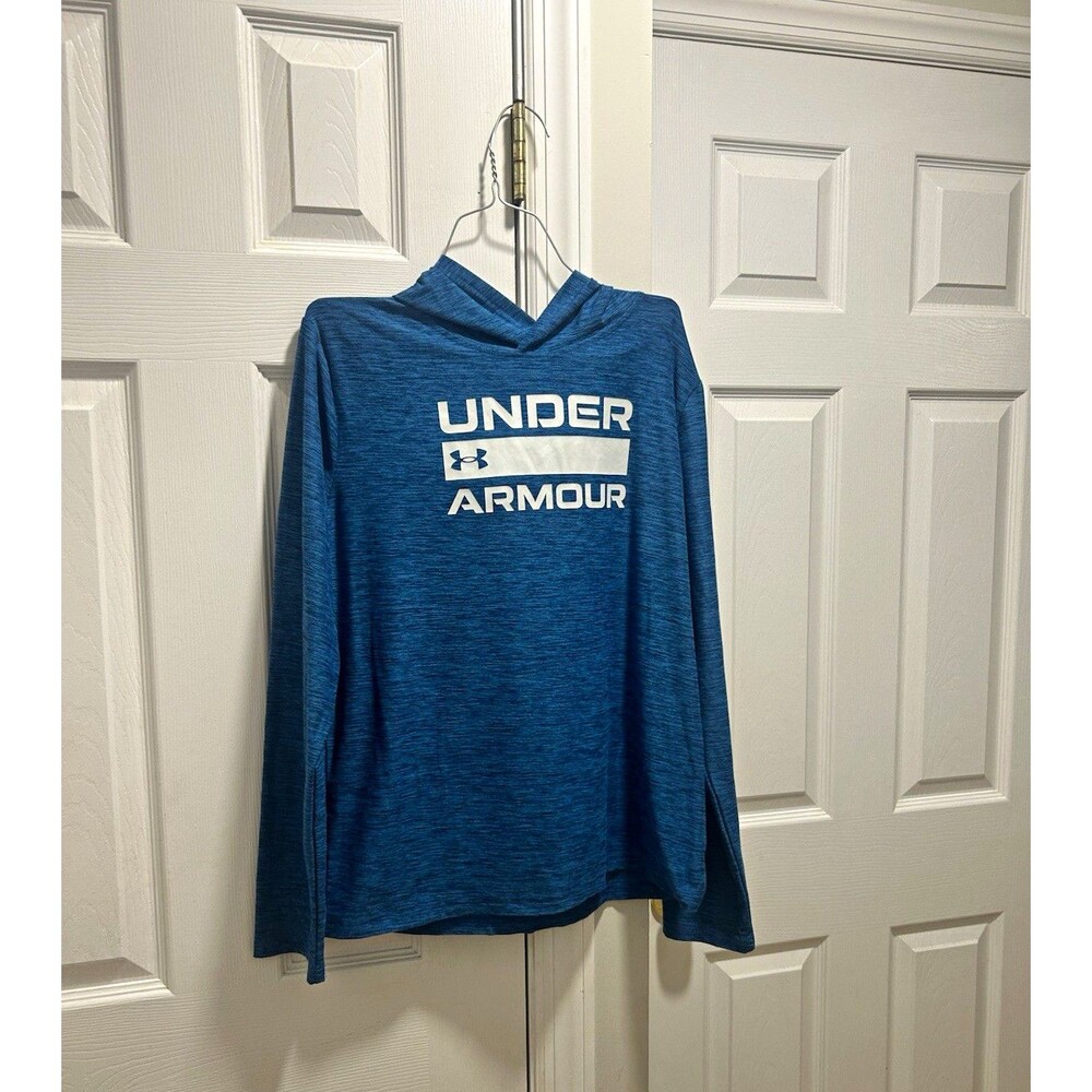 Under Armour Boys Youth XL Blue Heather Long Sleeve Hooded Performance Shirt